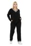 Women's Black Plus Size Collar Stripe Detailed Long Sleeve Elastic Waist V-Neck Tracksuit Set - 4