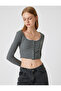 Long Sleeve T-Shirt Crop U Neck Buttoned Slim Fit - 3