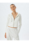 Viscose Basic Zippered Hooded Crop Sweatshirt - 3