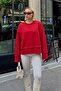 Red 3 Heart Printed Piş Stitching Women's Crop Sweatshirt - 2