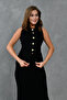Black Knitwear Fabric Buttoned Vest and Midi Skirt Black Double Knitwear Set 5155 - 6