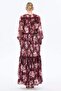 Ribbed Lace Chiffon Dress Burgundy - 3