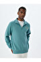 Half Zipper Raised Cotton Blended Slogan Printed Sweatshirt - 3