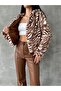 Leopard Patterned Pejuş Coat - Tan Zebra | |   F1654 - 4