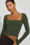 Khaki Square Collar Long Sleeve Women's Bodysuit Sh206 - 3