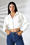 Hooded Zippered Crop Wide Fit Sweatshirt 21652 Ecru