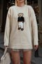 Beige Süzene Bear Embroidered Crew Neck Women's Knitwear Sweater - 5