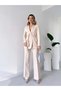 Women's Beige Belted Blazer Jacket Pants Set 3058 - 5