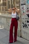 Claret Red Hera Elastic Waist Pocket Palazzo Women's Trousers - 2