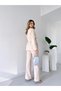 Women's Beige Belted Blazer Jacket Pants Set 3058 - 6
