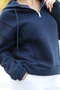 Women's half-zip cotton blend navy hoodie with trim - 2536 - 4