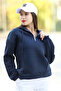 Women's half-zip cotton blend navy hoodie with trim - 2536 - 2