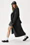 Women's Detroit Lined Epaulet Detailed Long Black Trench Coat