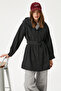 Women's Trendy Hooded Snap Black Trench Coat - 2