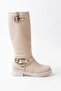 02-312 Beige Zippered Daily Women's Boots with Buckle Accessories - 2