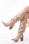 Ls-1884 Beige Suede Daily Women's Boots - 3
