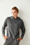 Dark Gray Long Sleeve Hooded Thermal Sweatshirt