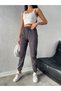 Women's Anthracite Large Size Jogger Cotton Lined Winter Sweatpants with Elastic Waist and Cuffs in Diving Fabric - 3