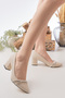 Women's Stone Detailed Medium Heeled Beige Skin Shoes_Şık&Rahat - 2