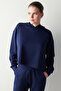Navy Blue Hooded Silky Feel Sweatshirt