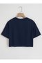 Women's Oversize Crew Neck Plain Crop T-Shirt – Navy Blue - 2