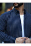 Men's Navy Blue Striped Stand Collar Lumberjack Shirt - 3
