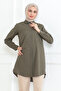 Women's Khaki Green Terikoton Hidden Button Boyfriend Hijab Shirt - 7