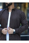 Men's Brown Striped Stand Collar Lumberjack Shirt - 3