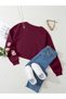 Women's Basic Crop Oversize Sweatshirt with Fleece Inside – Claret Red - 2