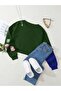 Women's Basic Crop Oversize Sweatshirt with Fleece Inside – Green - 2