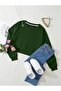 Women's Basic Crop Oversize Sweatshirt with Fleece Inside – Green