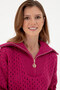 Women's Fuchsia V-Neck Zippered Sweater 50293113-VR023 - 2