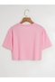 Women's Oversize Crew Neck Plain Crop T-Shirt – Pink - 2