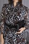 Women's Belted New Season Midi Length Patterned Chiffon Dress Dpapcx04 - 5