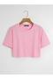 Women's Oversize Crew Neck Plain Crop T-Shirt – Pink