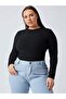 Black Large Size Blouse Darkalıp/Slimfit Interlock Combed Cotton Crew Neck Large Size Body - 2