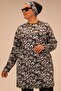 1727 Model - Large Size Black Hijab Swimsuit Set, Long Sleeve and Leaf Pattern - 2
