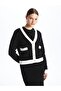 Black V-Neck Plain Long Sleeve Women's Knitwear Cardigan - 2