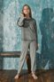 Green Happy Life Patterned Exclusive Velvet Girl's Pajama Set - 3