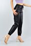 Black Leather Trousers with Ribbon Inside, Elastic Waist and Legs 95 cm - 2