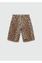Denim Bermuda Shorts with Leopard Print - 2