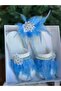 Luxury Design Crystal Pearl Stone Brooched Feathered Maternity Mother Crown Slippers Hospital Delivery Set Crown Blue - 2