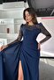 Stone Embroidered Long Tulle Sleeve and Allerli Crepe Design Evening Dress Full Pattern - 5