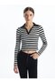 Lcw Vision Striped Polo Collar Striped Long Sleeve Women's T-Shirt (W4)