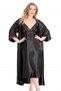 Plus Size Black Long Double Satin Dressing Gown Nightgown Set 6173