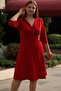 Women's Red Stone Buckle Scuba Plus Size Evening Dress - 6