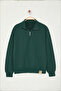 Zümrüt Oversize/Geniş Kesim Dik Yaka Fermuarlı Etiketli İçi Polarlı Sweatshirt TMNAW25SW00168 - 6