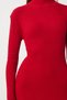 Women's Red Stand Collar Slit Saran Knitwear Dress Dd01338 - 4