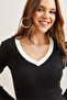 Women's Black and White Collar Detailed Raised Lycra Blouse Blz- 19002746 - 5
