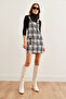 Women's Black and White Pocketed Stepped Strap Salopet Dress Elb- 19002266 - 2